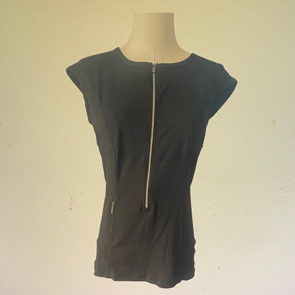 Black Zip-Front Cap-Sleeve Women's Top